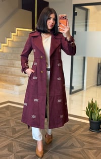 Düğme ve Toka Detaylı Şık Süet Trenç K8088 Bordo