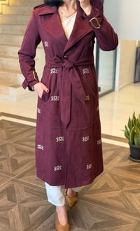 Düğme ve Toka Detaylı Şık Süet Trenç K8088 Bordo