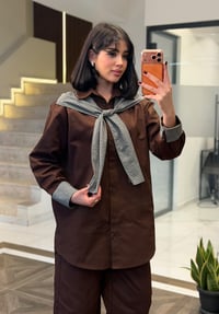 Ekose Bağlama Detaylı İkili Takım K1909 Kahverengi