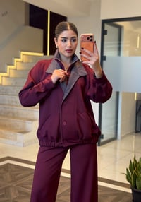 Ekose Yaka Detaylı Fermuarlı Ceket K1894 Bordo