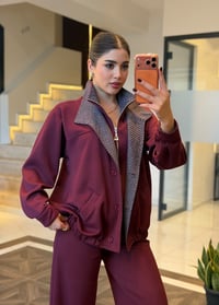 Ekose Yaka Detaylı Fermuarlı Ceket K1894 Bordo