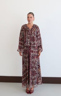 Etnik Desenli Fırfır Yaka Kadın Takım | 9062 Bordo