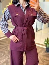 Kare Detaylı Yelekli İkili Takım K1919 Bordo