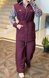 Kare Detaylı Yelekli İkili Takım K1919 Bordo