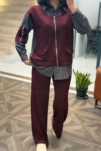 Kol Detaylı Ekoseli Takım K1906 Bordo