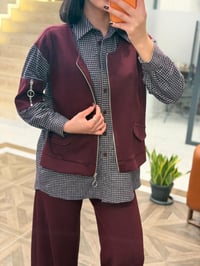 Kol Detaylı Ekoseli Takım K1906 Bordo