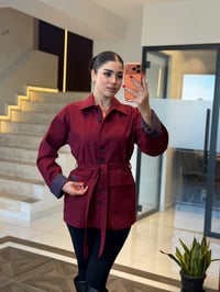 Kolları Ekose Desen Detaylı Kuşaklı Kahverengi Ceket K1874 Kahverengi