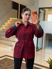 Kolları Ekose Desen Detaylı Kuşaklı Kahverengi Ceket K1874 Kahverengi