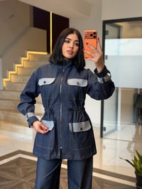 Kontrast Cepli, Tokalı Kol Detaylı Spor Kot Ceket K1887 Lacivert