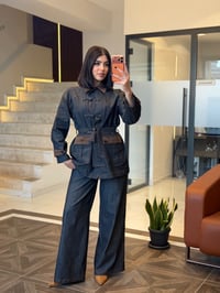 Kruvaze Bağlamalı Denim Ceket & Pantolon Takım K1889 Siyah