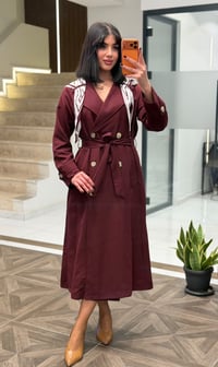 Kruvaze Bağlamalı Denim Ceket & Pantolon Takım K1889 Bordo