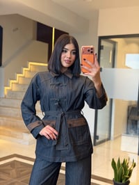 Kruvaze Bağlamalı Denim Ceket & Pantolon Takım K1889 Siyah