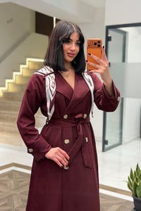 Kruvaze Bağlamalı Denim Ceket & Pantolon Takım K1889 Bordo