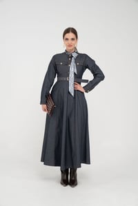 Kuşak Detaylı Denim Elbise K1733