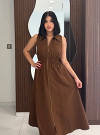 Modern Kesim Beli Büzgülü Elbise K1728 Kahve