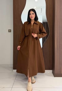 Modern Kesim Beli Büzgülü Elbise K1728 Kahve