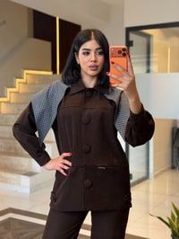 Önü Düğmeli ve Cep Detaylı Lacivert Takım K1883 Kahverengi