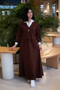 Polo Yaka Fermuarlı Üst ve Etek İkili Takım K1750 KAHVERENGİ