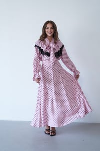 Puantiyeli Fular Yaka Elbise 1848 Pembe