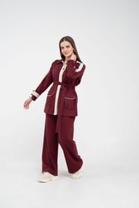 Şerit Detaylı Kuşaklı Geniş Parça Kadın Takım  K1725