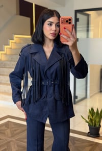 Süet Saçaklı Kemerli Ceket Pantolon Takım  K1763 LACİVERT