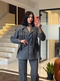 Süet Saçaklı Kemerli Ceket Pantolon Takım  K1763