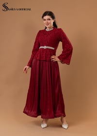 Taş Aksesuarlı Dantel Detaylı Uzun Kadın Elbise  1799