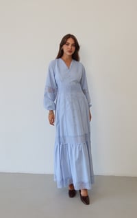V Yaka Dantel Detaylı Uzun Elbise  1828