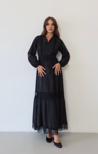 V Yaka Dantel Detaylı Uzun Elbise  1828