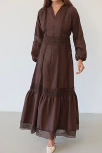 V Yaka Dantel Detaylı Uzun Elbise  1828