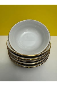 Altın Yaldızlı Kenarları Desenli 13 Cm Çorba Kasesi 6 Lı