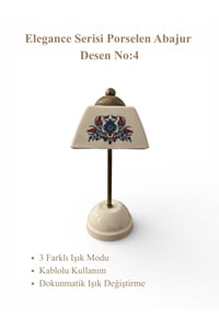 Elegance Serisi Porselen Abajur – Dekoratif Masa Lambası Desen No:4 - Kablolu