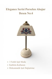 Elegance Serisi Porselen Abajur – Dekoratif Masa Lambası Desen No:4 - Kablolu