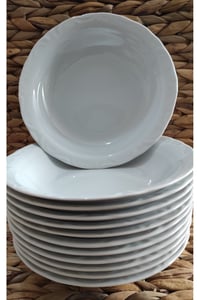 PORSELEN ANADOLU BEYAZI 12 ADET 19 CM (BÜYÜK) ÇUKUR YEMEK TABAK