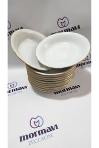 Porselen Çukur Yemek Tabak 12'li Altın Yaldızlı 19 Cm