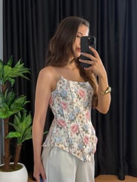 Pastel çiçekli bluz ekru