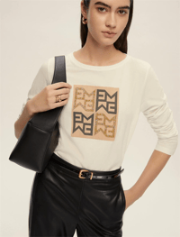 EMME MARELLA YETI EKRU LOGO BASKILI UZUN KOLLU BLUZ