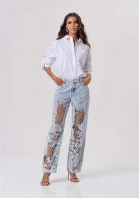 FRACOMİNA STRAİGHT FİT TRANSPARAN DETAYLI  JEANS