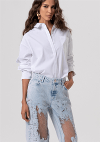 FRACOMİNA STRAİGHT FİT TRANSPARAN DETAYLI  JEANS
