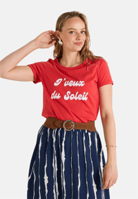 GRAİN DE MALİCE BİSİKLET YAKA YAZILI SLOGAN KIRMIZI T-SHİRT