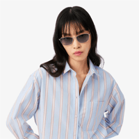 LACOSTE OVERSİZE FİT ÇİZGİLİ MAVİ GÖMLEK