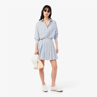 LACOSTE OVERSİZE FİT ÇİZGİLİ MAVİ GÖMLEK