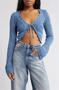 URBAN OUTFİTTERS ÖNDEN BAĞLAMALI MAVİ MİNİ HIRKA 