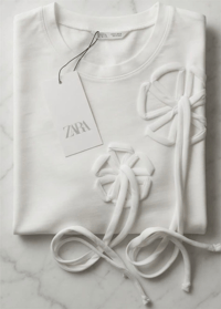 ZARA BEYAZ ÇİÇEK DETAY T-SHİRT