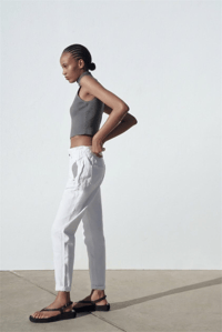 ZARA PAPERBAG BEYAZ JEANS 