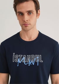 Mavi İSTANBUL BASKILI TİŞÖRT Gece Lacivert Lacivert Erkek T-Shirt M067114-34319