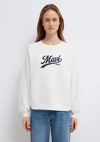 Mavi LOGO BASKILI SWEATSHIRT Hindistan Cevizi Kırık Beyaz Kadın Sweatshirt M1S10419-80194