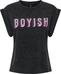 Only ONLDAHLIA S/S TEXT FOLD-UP TOP BOX JRS Siyah Kadın T-Shirt 15316644