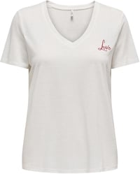 Only ONLNEW BELLE S/S LOVE V-NECK TOP BOX JRS Beyaz Kadın T-Shirt 15343216
