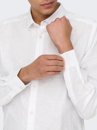Only&Sons ONSCAIDEN LIFE LS SOLID LINEN BLEND NOOS Beyaz Erkek Gömlek 22012321